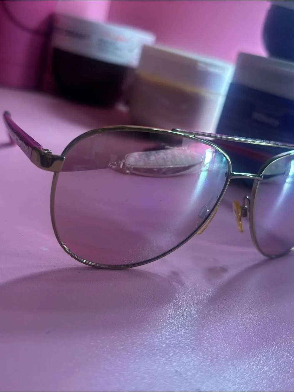 Michael Kors Pink-Tinted Gold Aviator Sunglasses